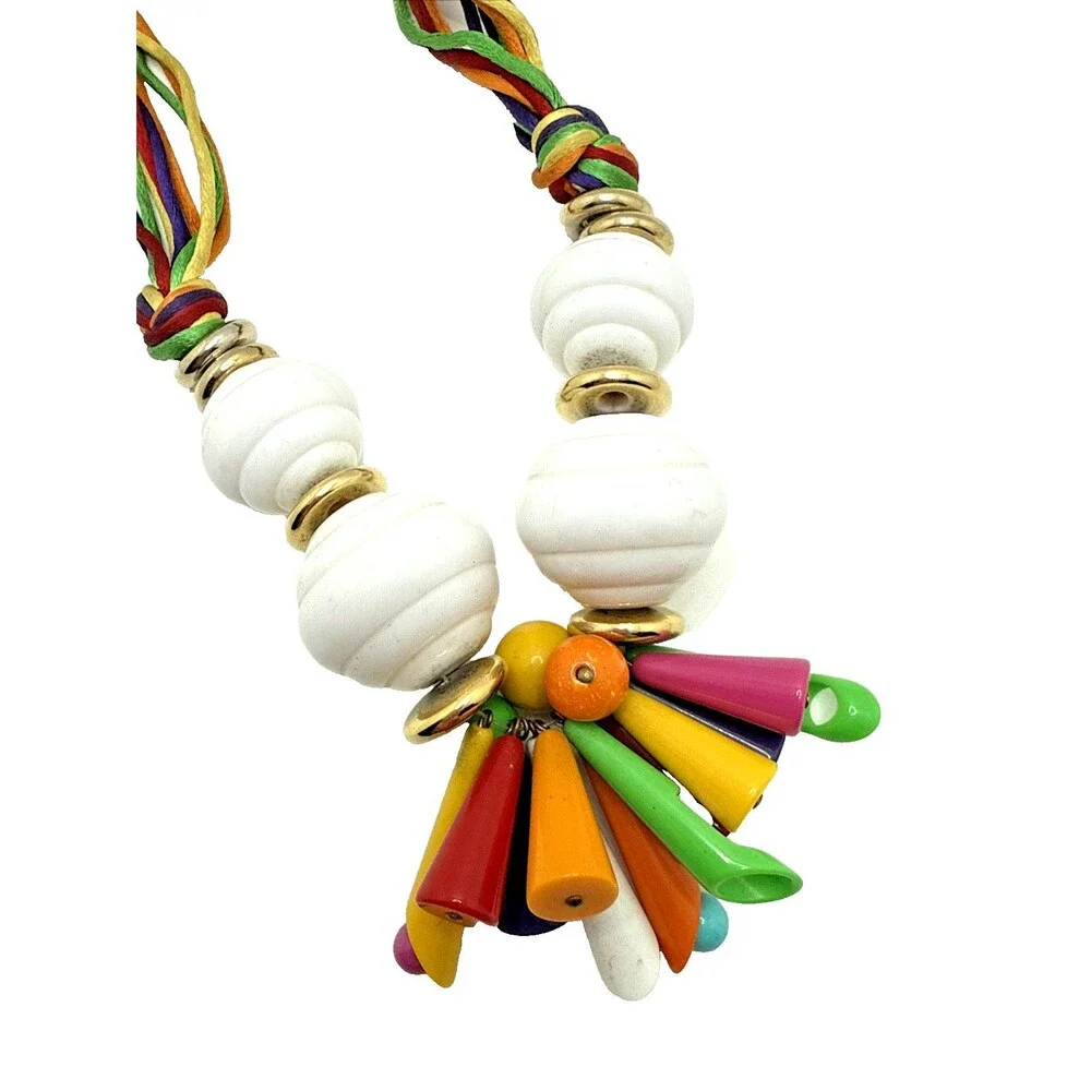 Vintage Statement Necklace Colorful Spike Beads Multi Cord Chunky Pop Art 18